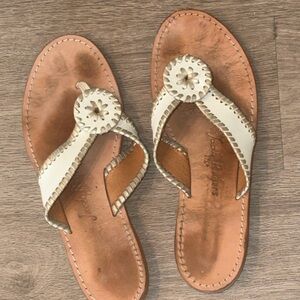 Jack Rogers Cream Leather Whipstitch Medallion Sandals
